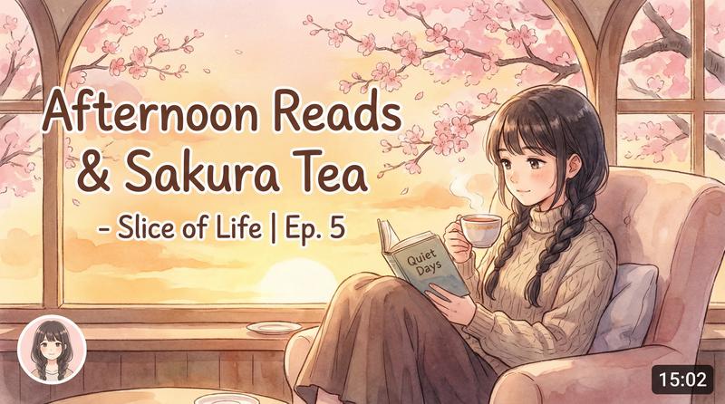糖心日常动漫-午后阅读与樱花茶-生活动漫